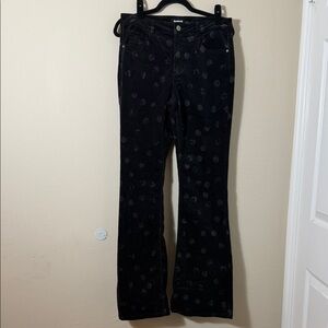 Desigual Women's Corduroy High Rise Wide Leg Pants Black Print Size 42 (Tall)